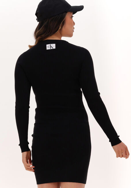 Zwarte CALVIN KLEIN Mini jurk BADGE KNITTED SLEEVES DRESS - large