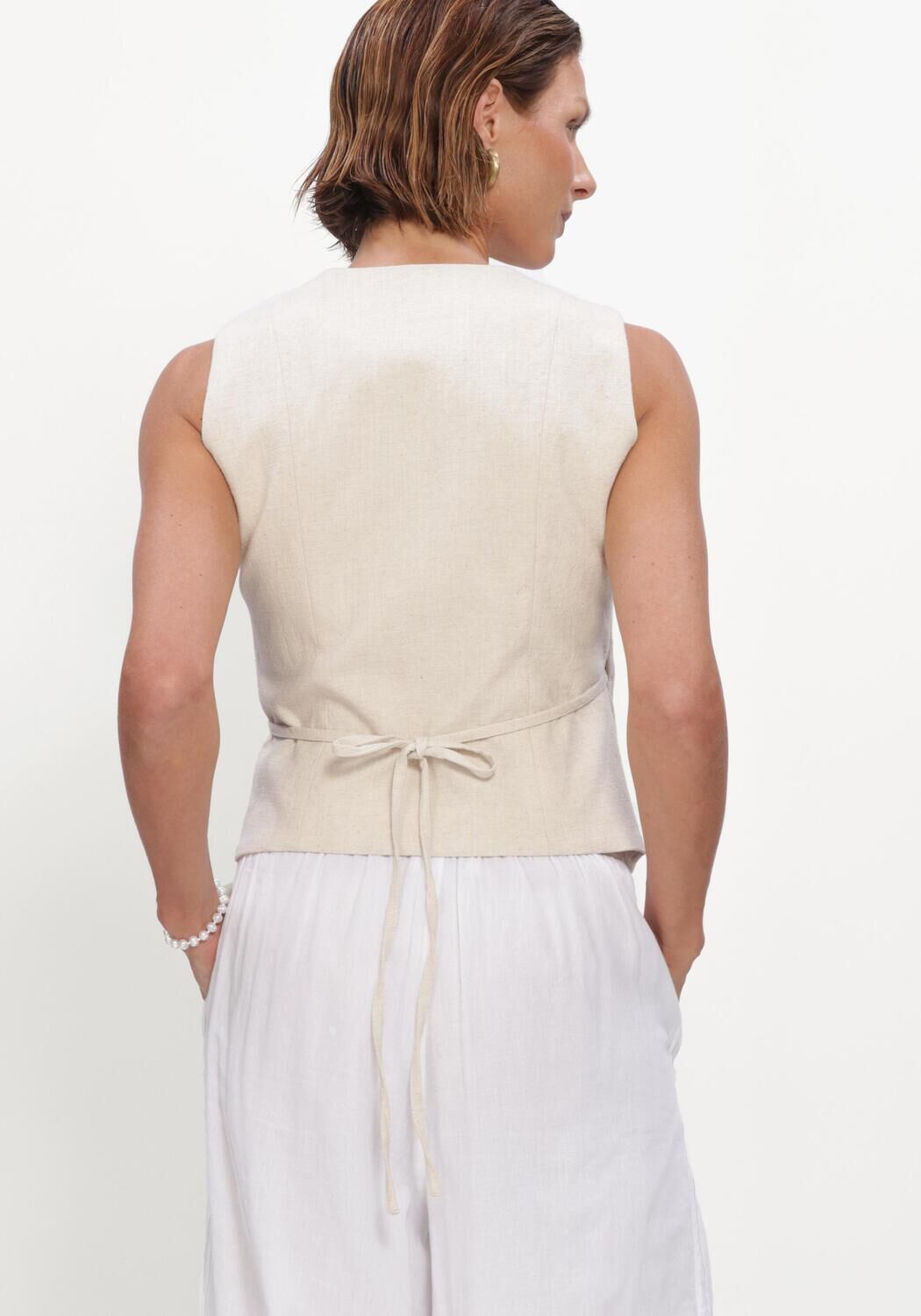 Creme NEO NOIR Gilet SAMARA RAMIE WAISTCOAT - large