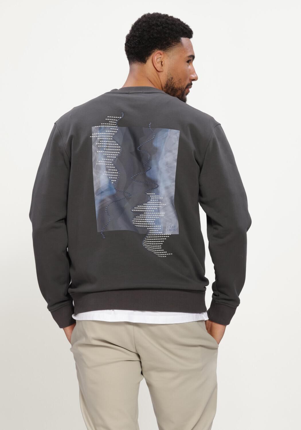 Donkergrijze CAST IRON Sweater CREWNECK RELAXED FIT GRAPHIC - large