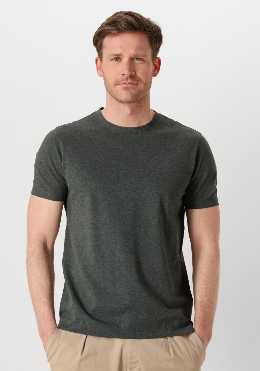 PROFUOMO Heren Polo's & T-shirts T-shirt Crew Neck Ss Donkergroen