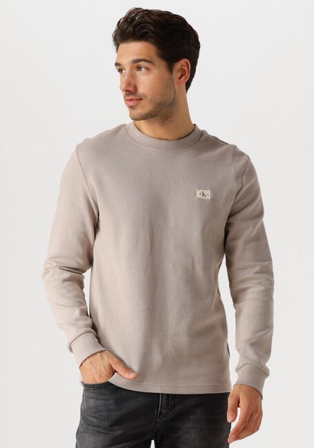 Zand CALVIN KLEIN Trui WOVEN LABEL WAFFLE LS TEE - large