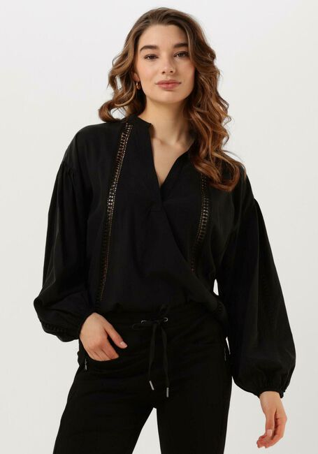 Zwarte SUMMUM Blouses TOP LACE ACCENT TENCEL/COTTON - large