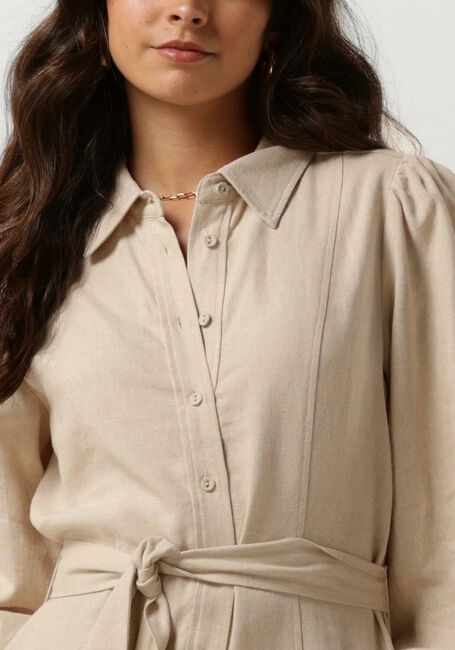 Beige Y.A.S. Midi jurk YASFLAXY 3/4 LINEN SHIRT DRESS - large