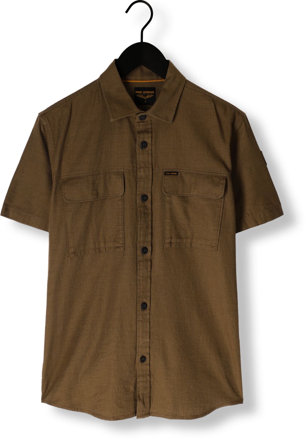 PME LEGEND Heren Overhemden Short Sleeve Shirt Slub Cotton Donkergroen