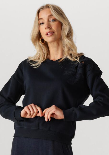 Donkerblauwe JANSEN AMSTERDAM Trui GABY TRUI SW 156 LONG SLEEVE FLOWER DETAIL - large
