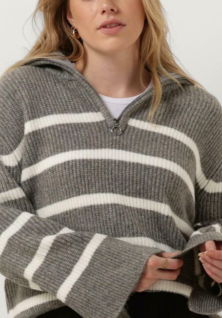 Grijze NEO NOIR Trui NEVENA STRIPE KNIT BLOUSE - large