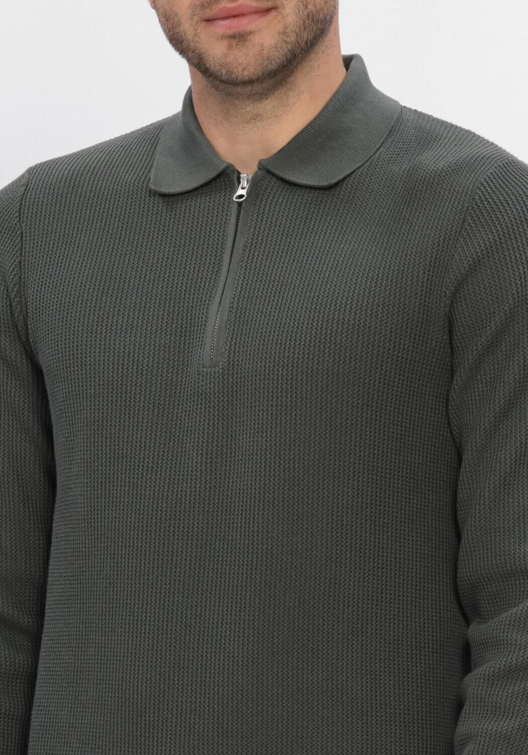 Donkergroene DSTREZZED Trui DS_KOSTAS ZIP POLO - large