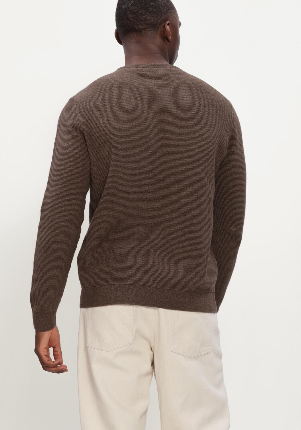 SELECTED MEN Heren Truien & Vesten Slhross Ls Knit Structure Crew Neck Noos Bruin