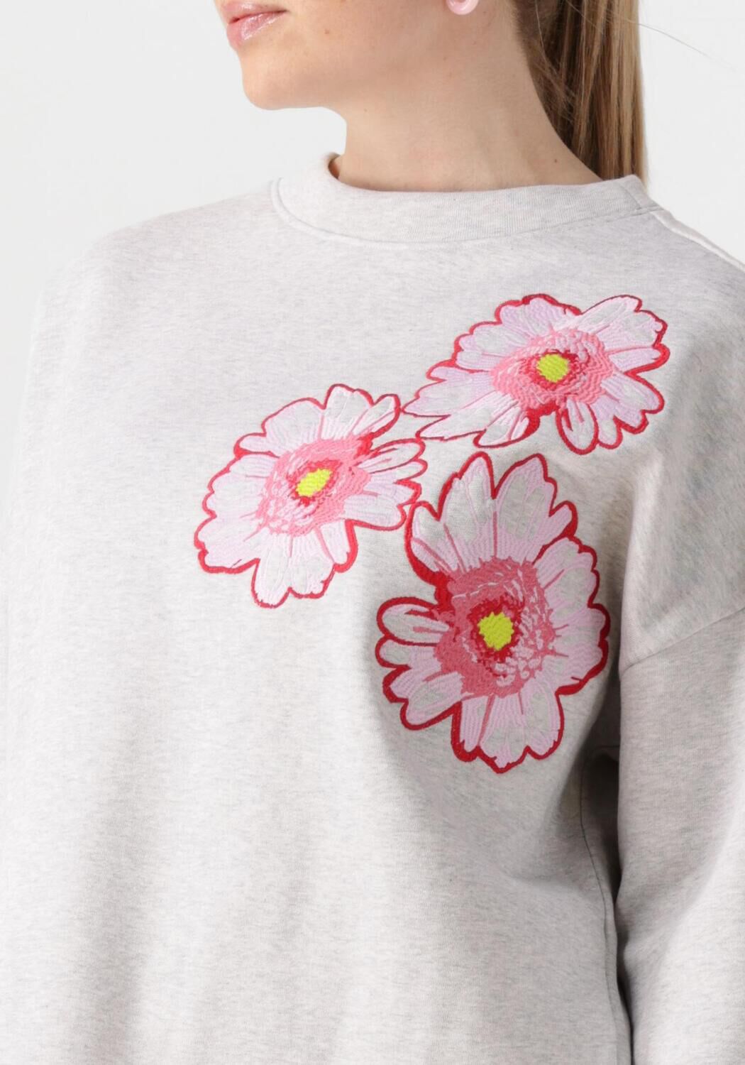 POM AMSTERDAM Dames Truien & Vesten Floral Grey Melange Lichtgrijs