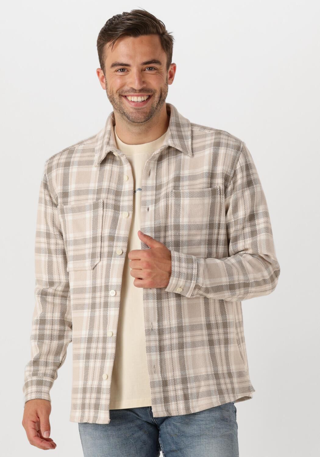 PURE PATH Heren Overshirts Regular Fit Longsleeve Shirts Beige