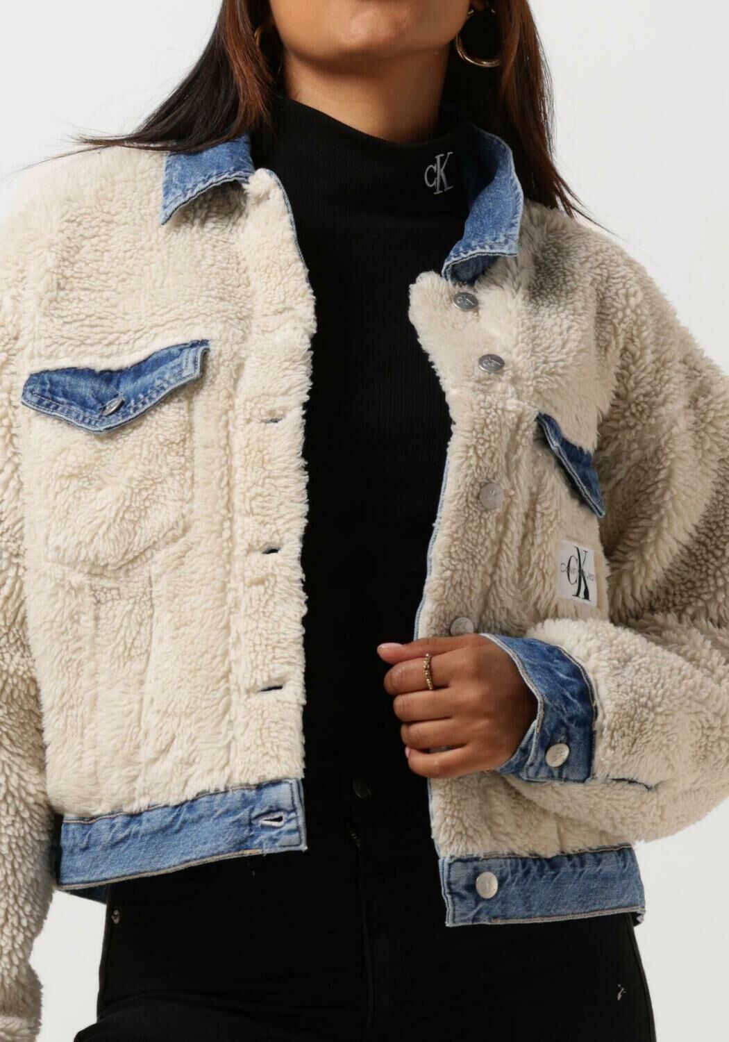 blauwe calvin klein spijkerjas reversible sherpa crop dnm jkt