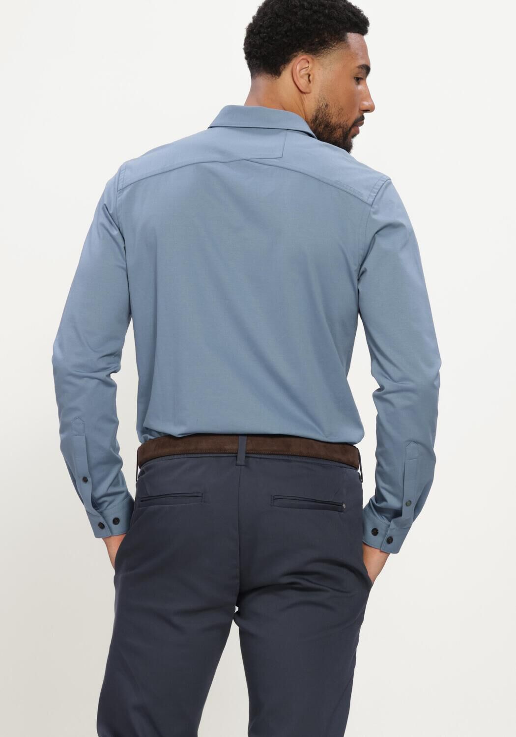 Blauwe CAST IRON Klassiek overhemd LONG SLEEVE SHIRT TWILL JERSEY - large