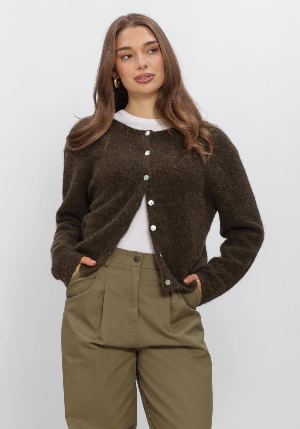 Donkergroene BOII STUDIOS Vest FLORA CARDIGAN KNIT - large
