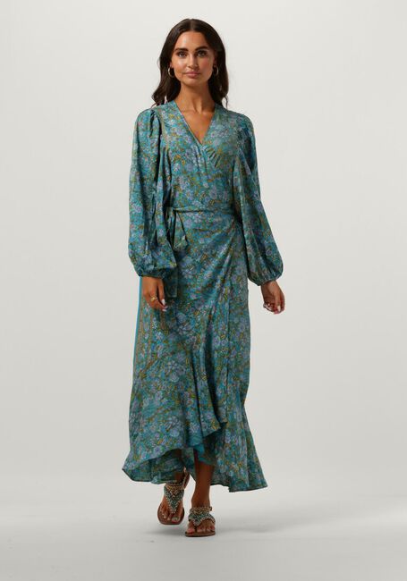 Blauwe SISSEL EDELBO Midi jurk ZELDA WRAP DRESS - large