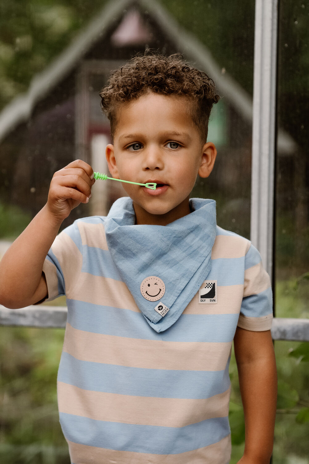 Lichtblauwe DAILY7 T-shirt T-SHIRT BIG STRIPE - large