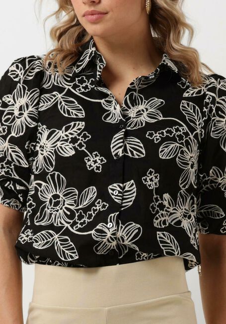 Zwarte JANSEN AMSTERDAM Blouses WGE722 EMBROIDERED BLOUSE 3/4 PUFFED SLEEVE - large