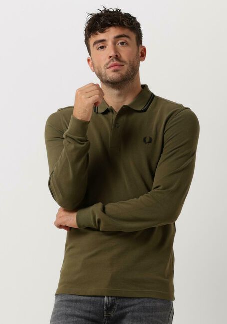 Groene FRED PERRY Polo LS TWIN TIPPED SHIRT - large
