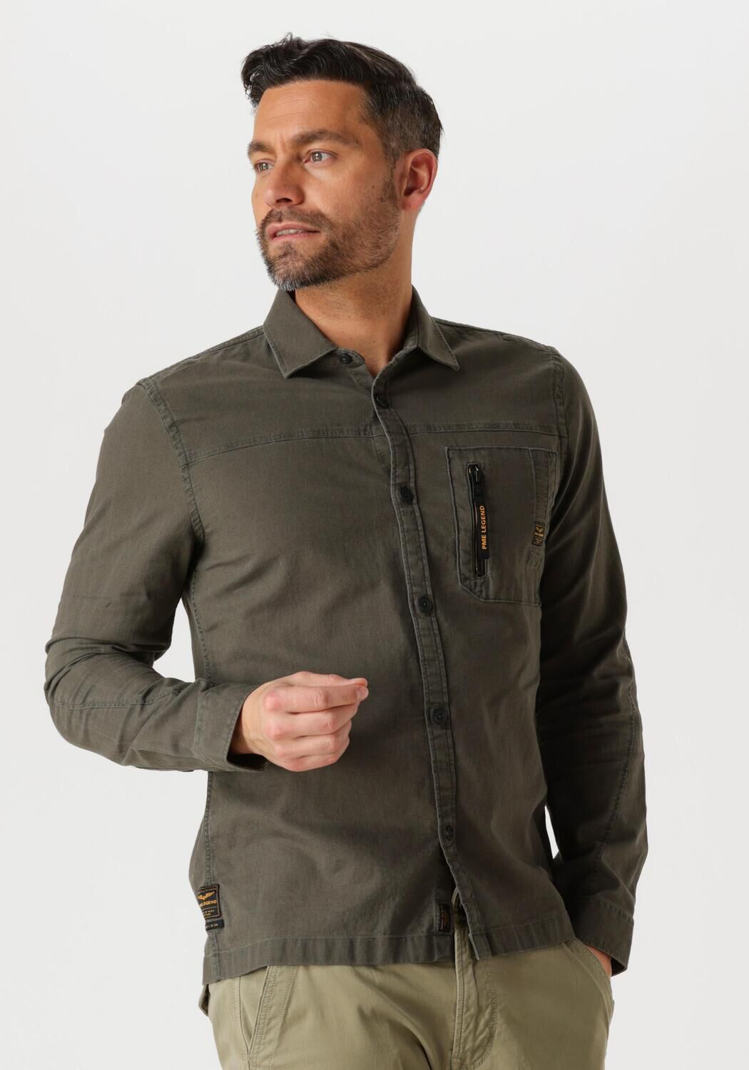 PME LEGEND Heren Overhemden Long Sleeve Shirt Mattweave Groen
