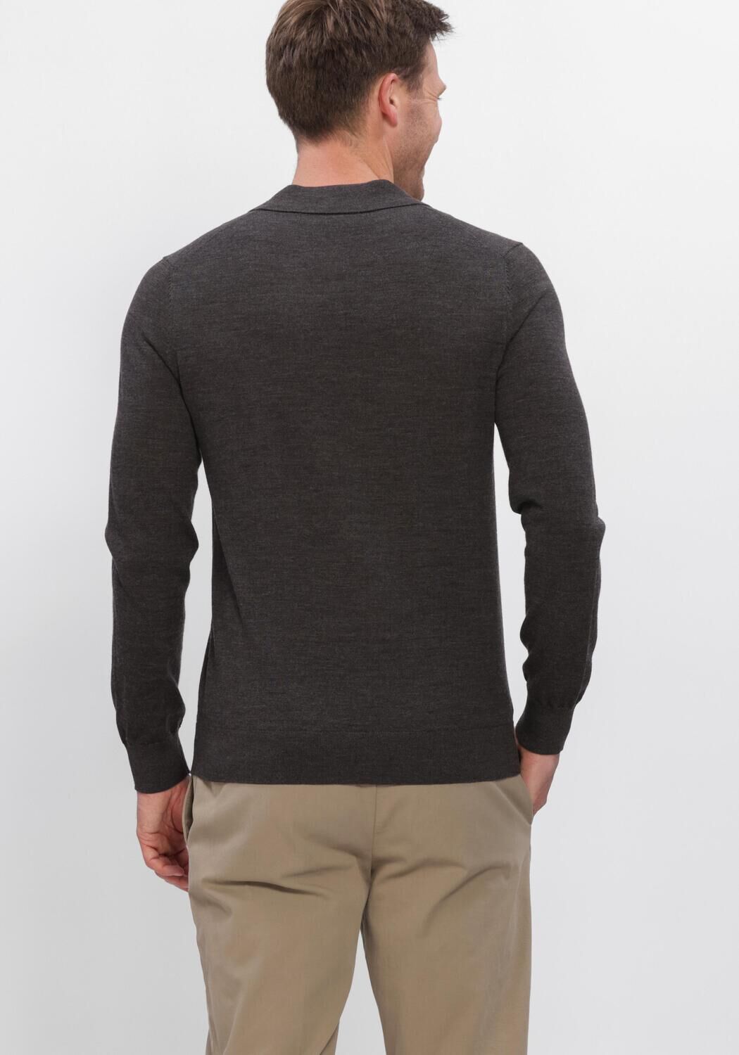 PROFUOMO Heren Truien & Vesten Polo Open Collar Ls Extrafine Merino Donkergrijs