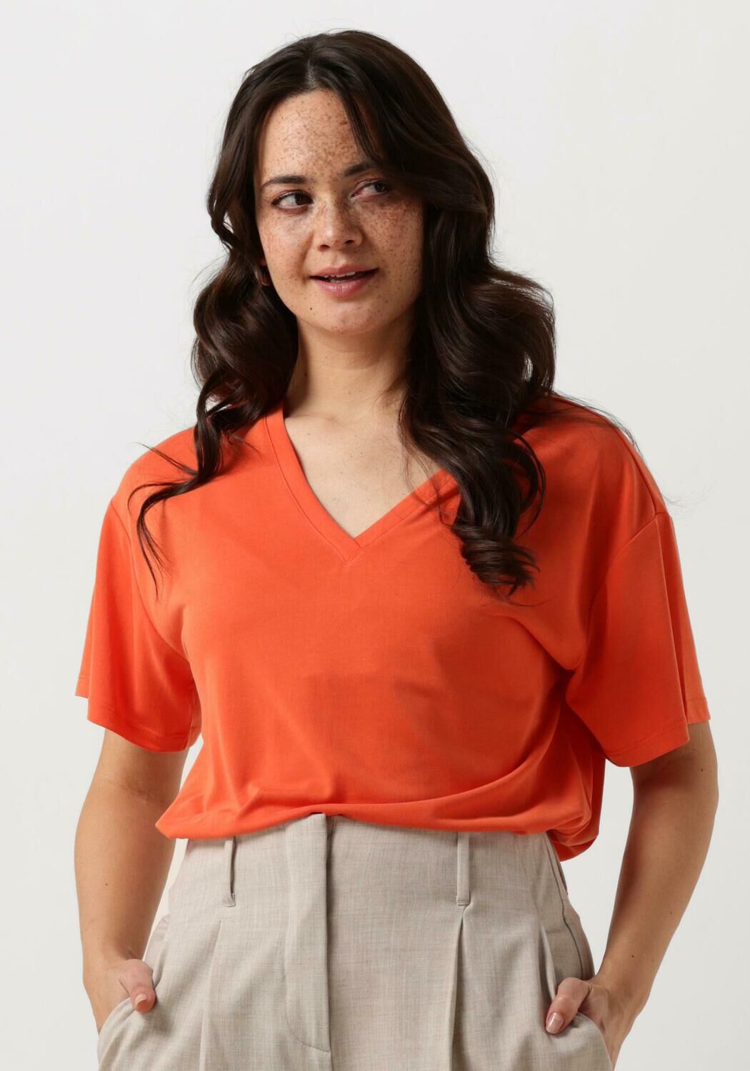 MSCH COPENHAGEN Dames Tops & T-shirts Mschfenya Modal V Neck Tee Oranje