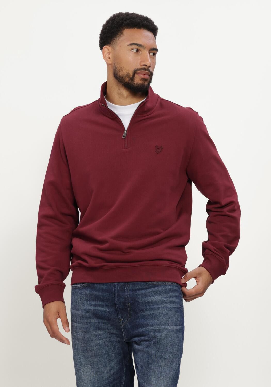 Bordeaux LYLE & SCOTT Trui SUPERFINE QUARTER ZIP SWEATSHIRT - large