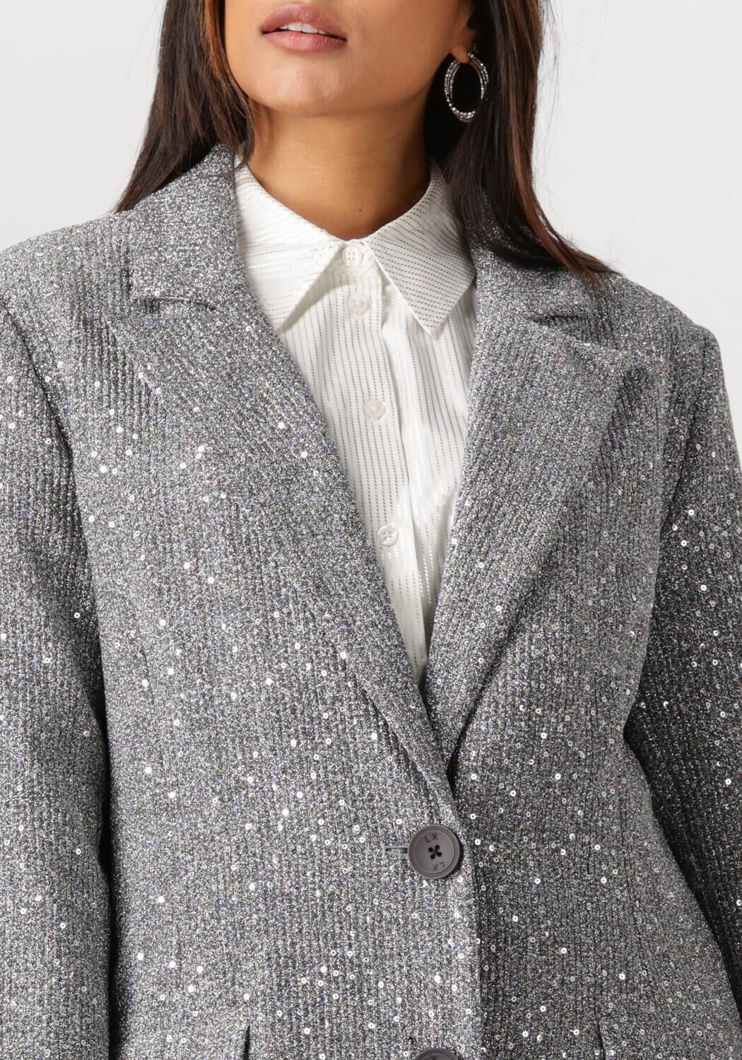ALIX THE LABEL Dames Jassen Ladies Woven Sequin Long Blazer Zilver