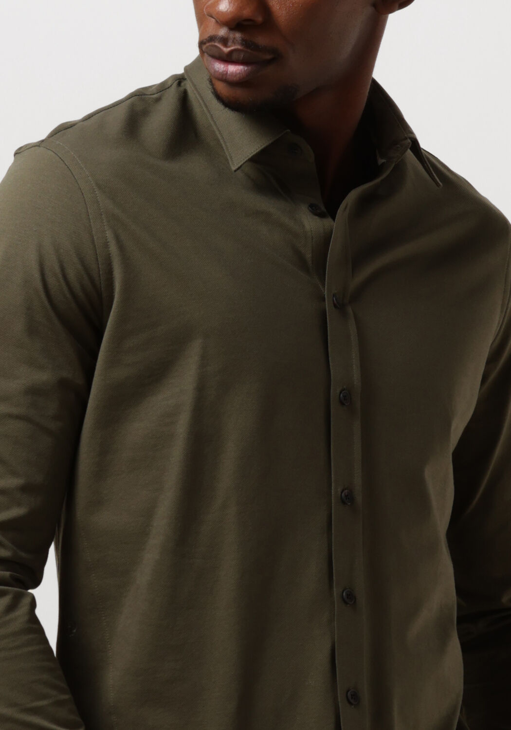 CAST IRON Heren Overhemden Long Sleeve Shirt Twill Jersey 2 Tone Groen
