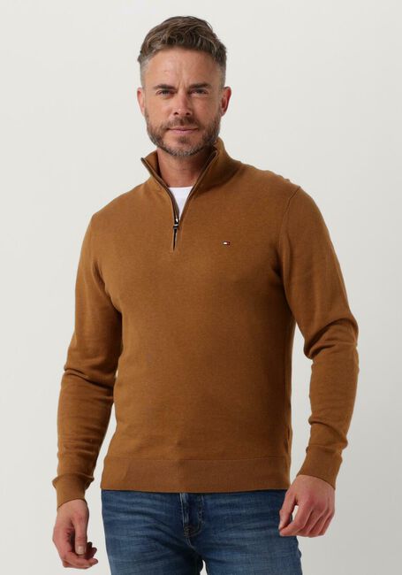 Camel TOMMY HILFIGER Trui PIMA ORG CTN CASHMERE ZIP MOCK - large