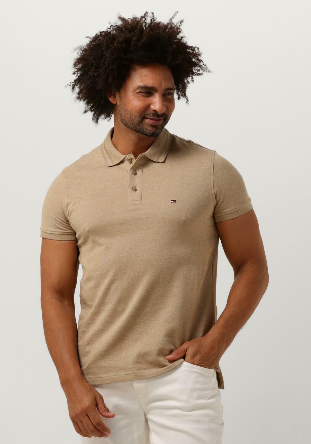 TOMMY HILFIGER Heren Polo's & T-shirts Pretwist Mouline Slim Fit Polo Bruin