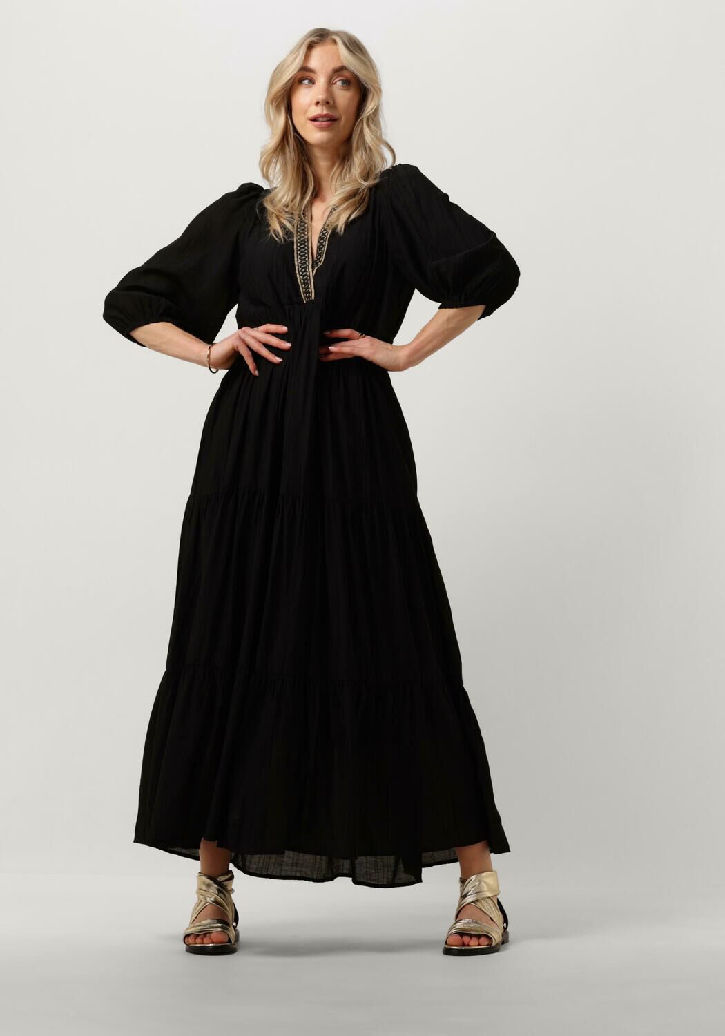 NUKUS maxi jurk Sabrina met contrastbies en contrastbies zwart