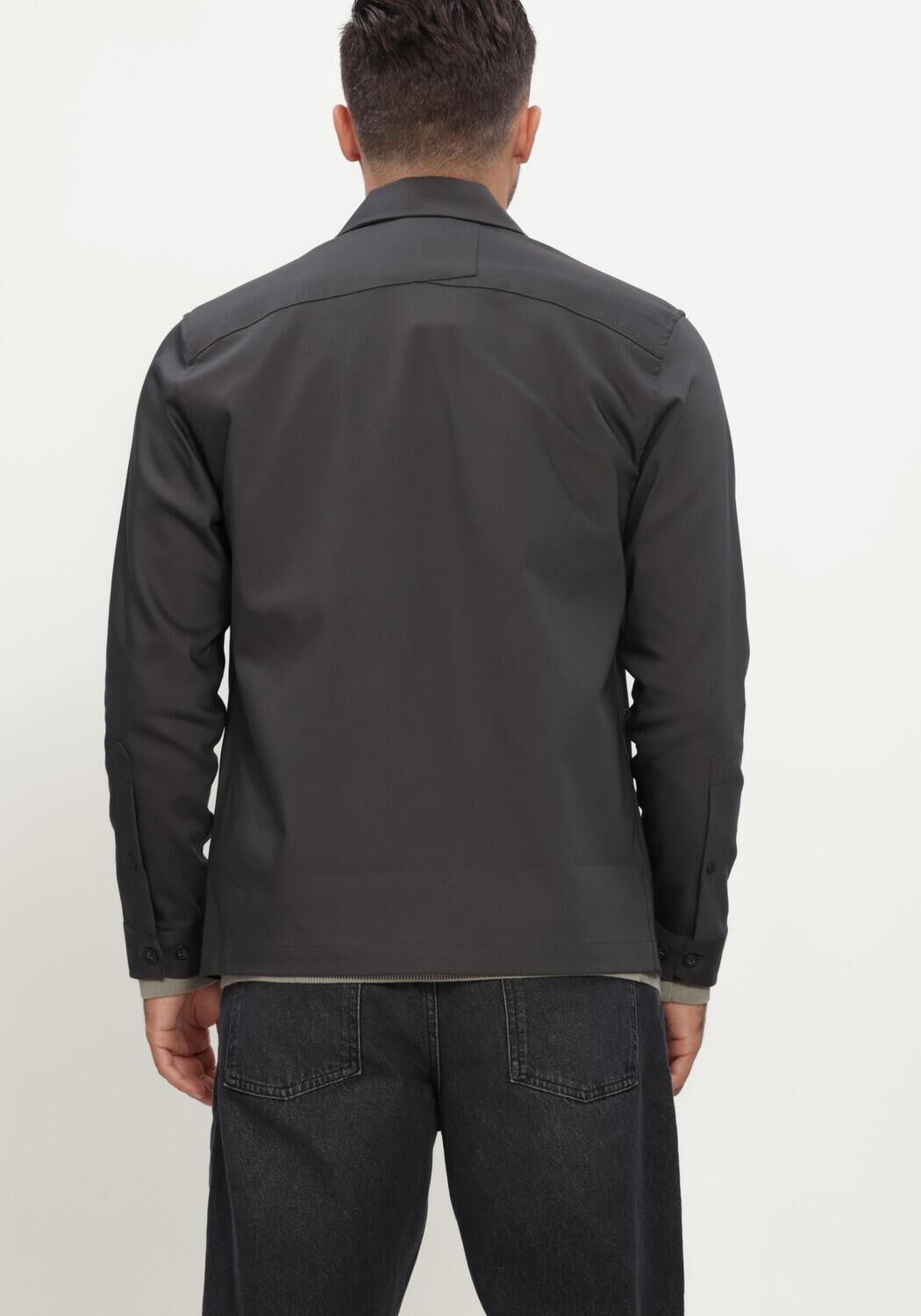 Donkergrijze CAST IRON Overshirt LONG SLEEVE SHIRT TECH STRETCH - large