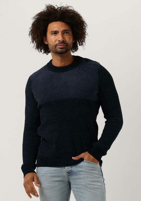 Blauwe CAST IRON Trui MOCK NECK SLIM FIT CHENILLE COLOURBLOCK - large