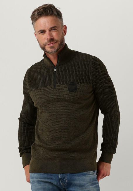 Donkergroene PME LEGEND Trui HALF ZIP COLLAR COTTON PLATED - large