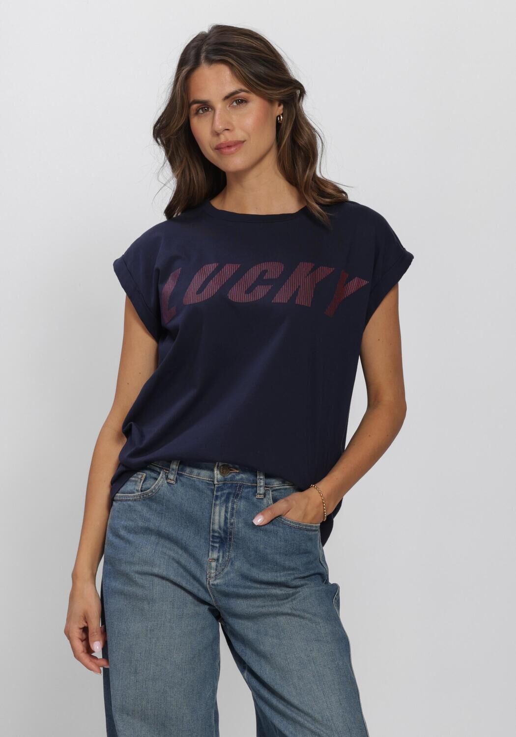 Donkerblauwe BY-BAR T-shirt TOBI STRIPED SPEED TOP - large