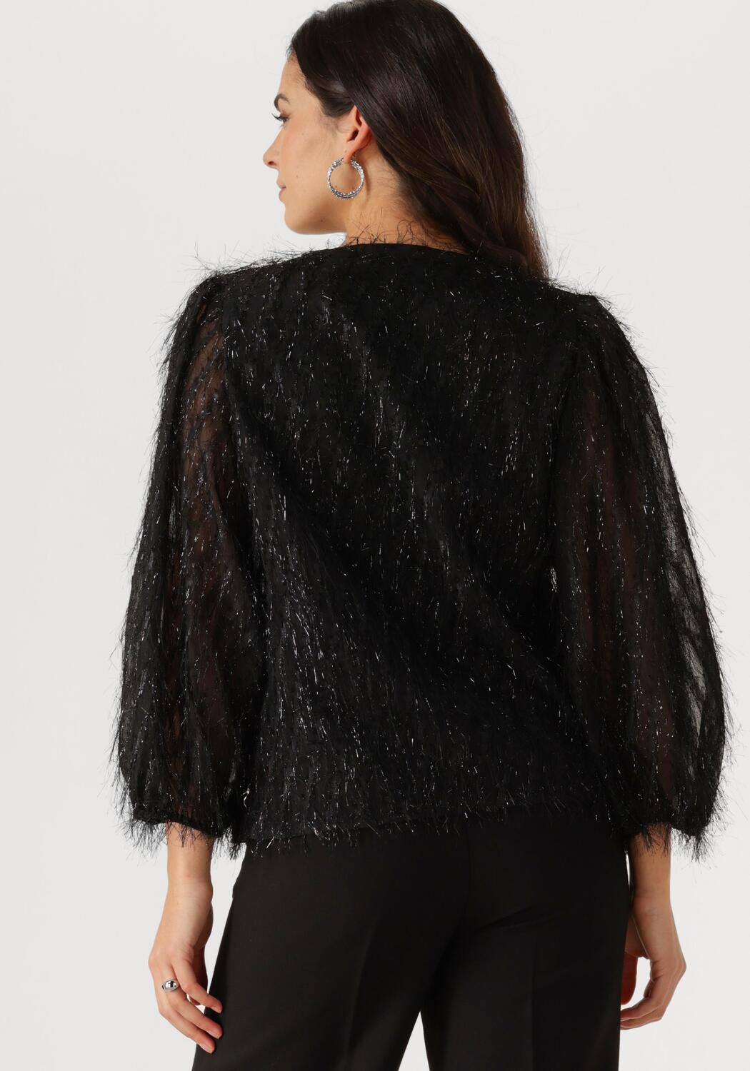JANSEN AMSTERDAM Dames Blouses Ff178 Puffed 3 4 Sleeve Top Zwart