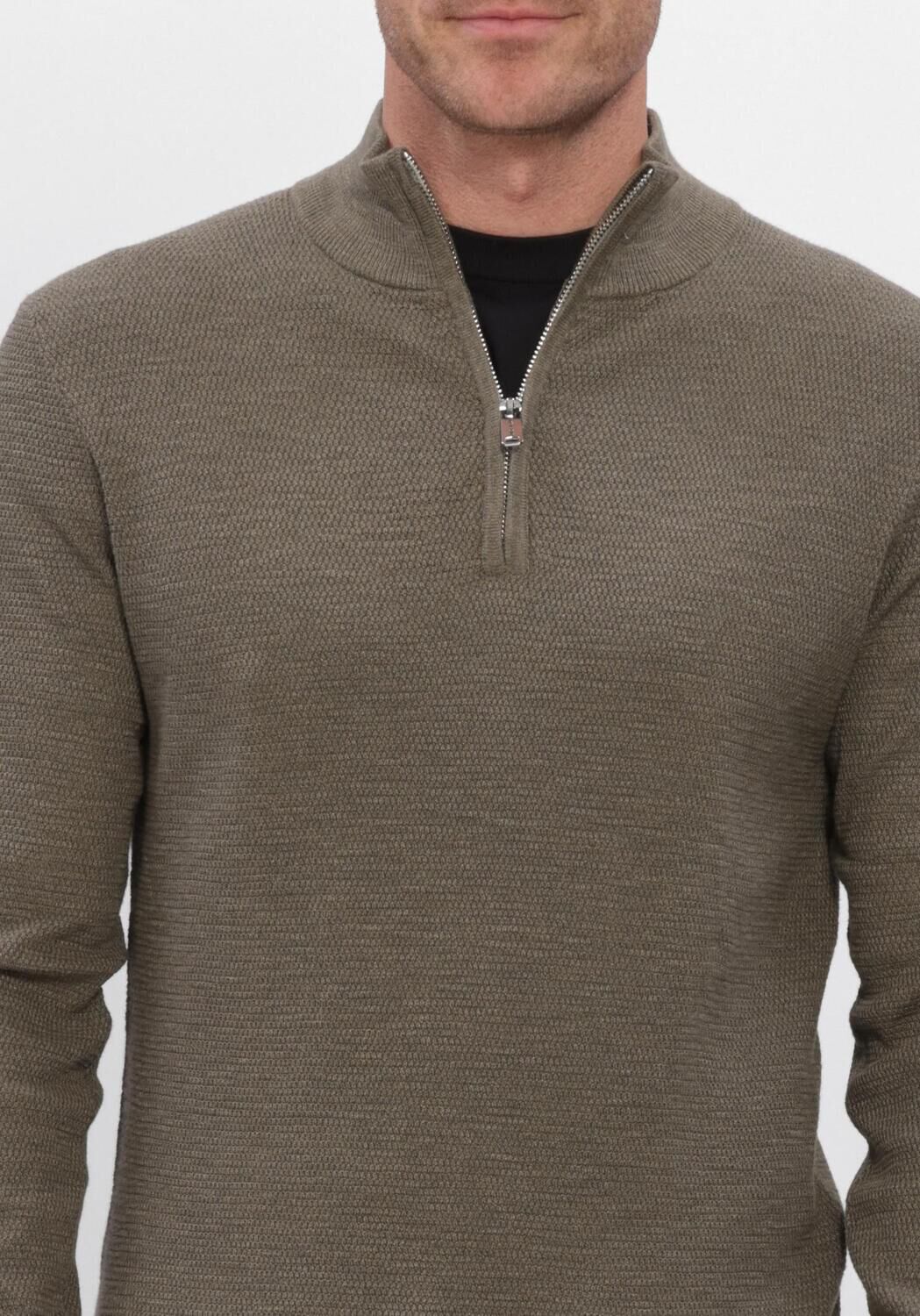 Olijf PROFUOMO Trui PULLOVER HALF ZIP TWINKLE SLUB STRUCTURE - large