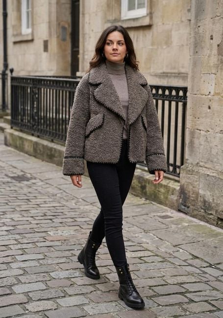 Taupe OBJECT Teddy jas OBJSHIREN JACKET - large