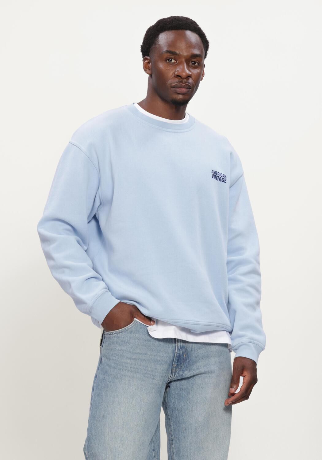 Blauwe AMERICAN VINTAGE Sweater PLIZZY CREW - large