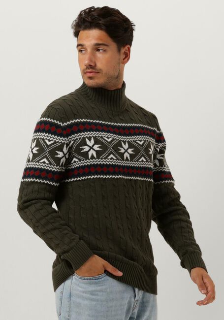 Donkergroene SELECTED MEN Coltrui SLHFLAKE LS KNIT CABLE HIGH NE - large