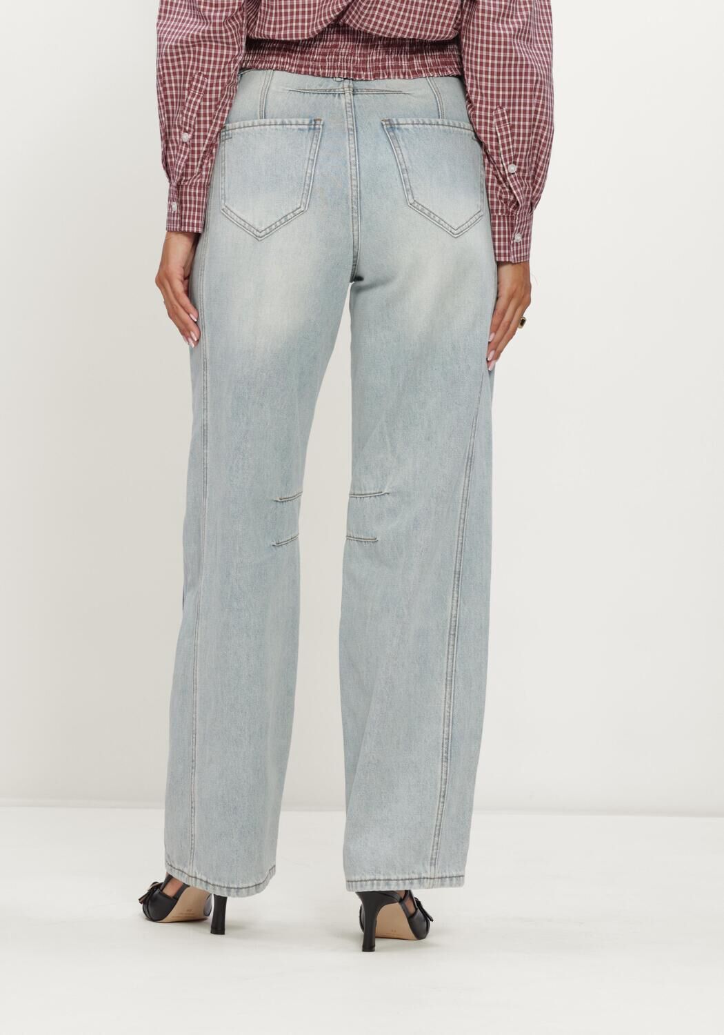 Blauwe HAUTE L'AMITI&Eacute; Barrel jeans DREW BARREL PANEL TALL JEANS BLEACHED DENIM - large