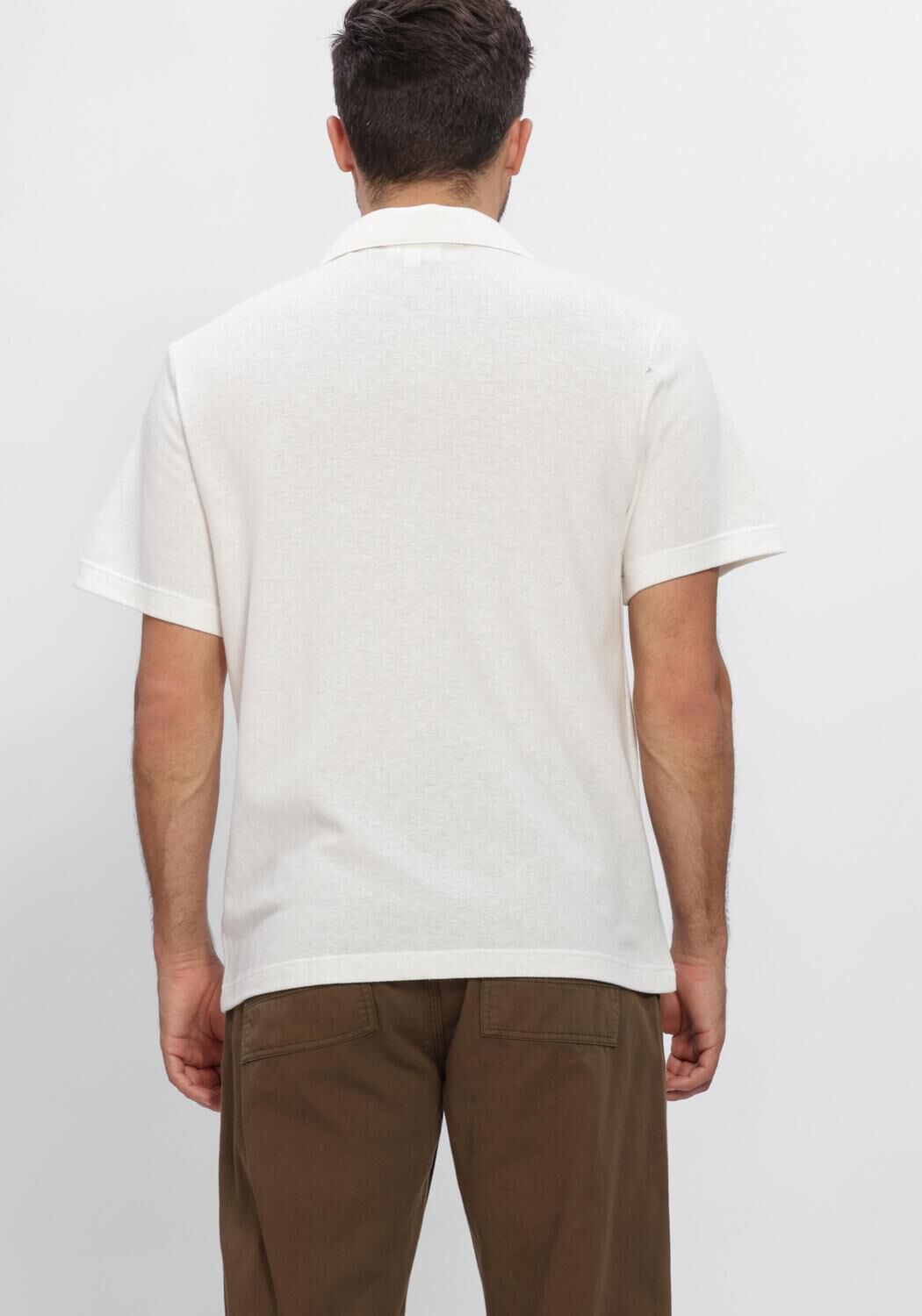 Ecru LACOSTE Polo CLASSIC FIT OPEN NECK COTTON LINEN BLEND POLO - large