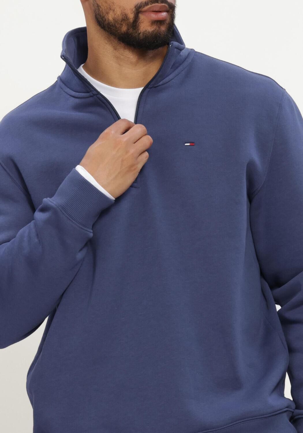 Blauwe TOMMY JEANS Trui TJM REG FLEECE 1/4ZIP MOCK NECK - large