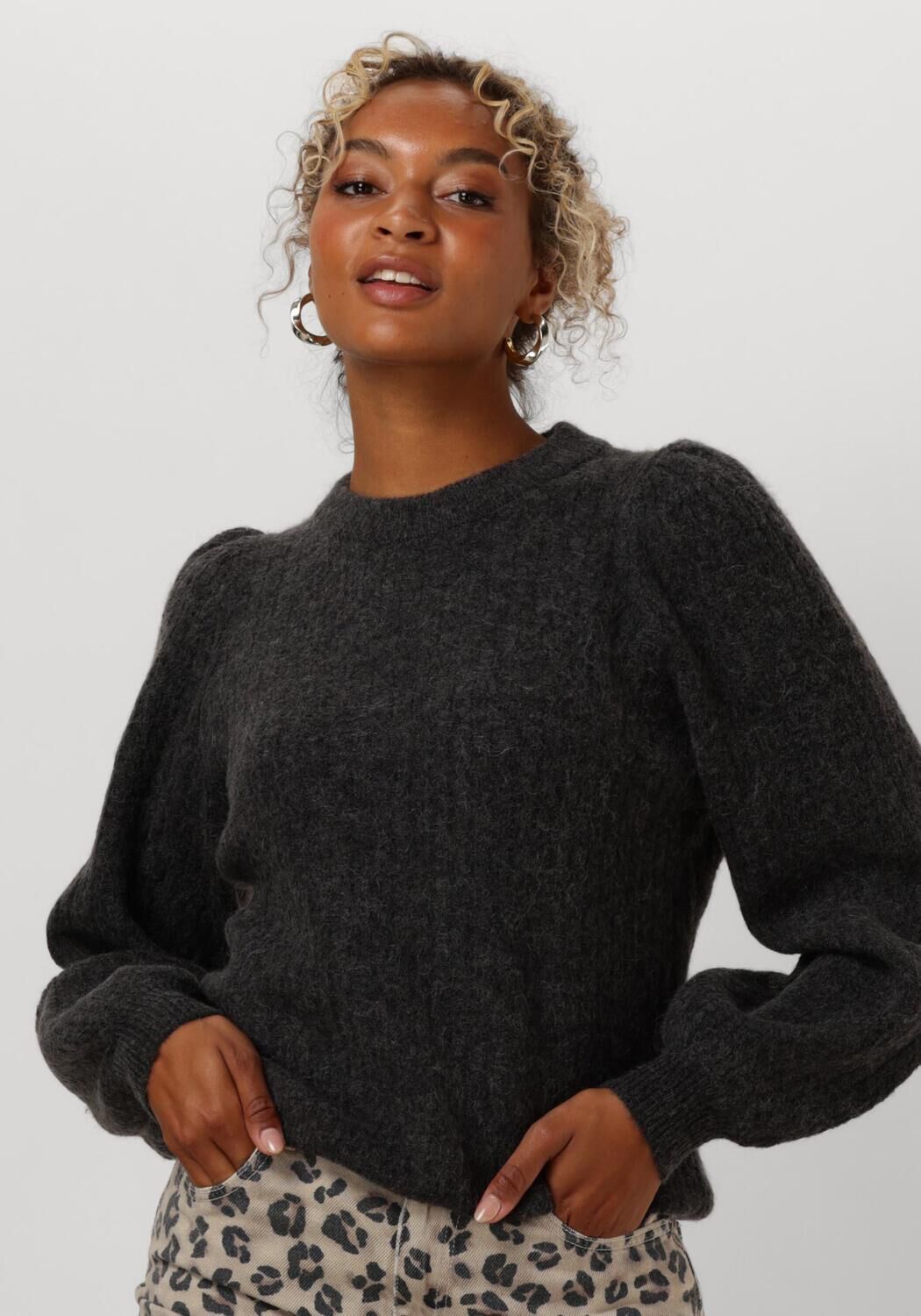 SELECTED FEMME Dames Truien & Vesten Slflulu Ls Structure Knit O-neck Grijs