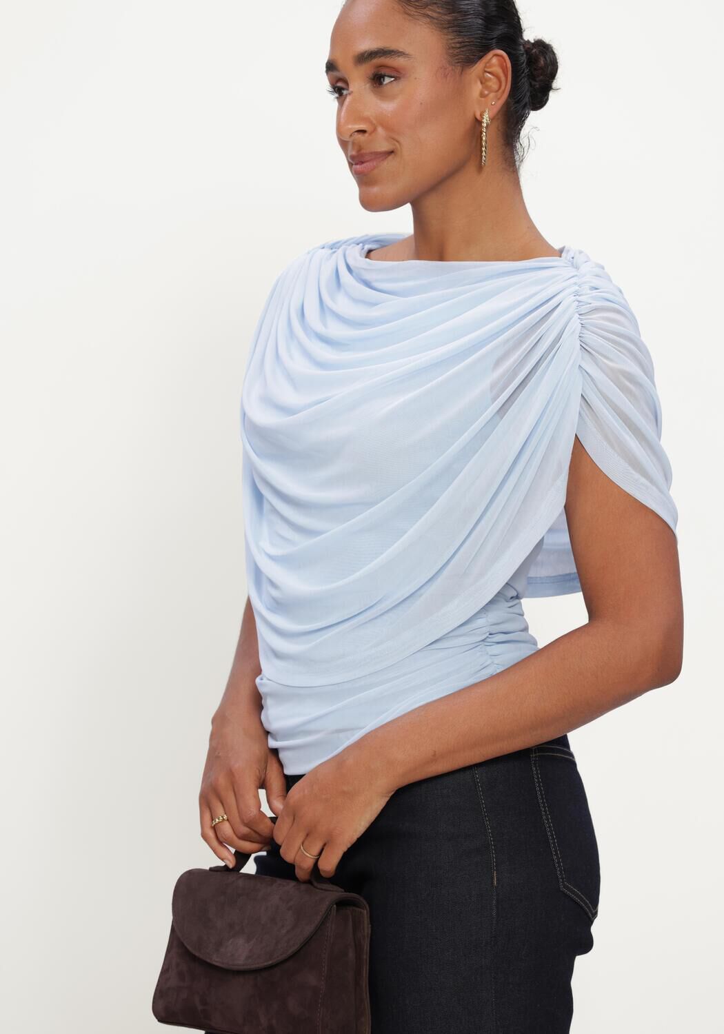 Lichtblauwe NEO NOIR Top COTTUNA DRAPY MESH TOP - large