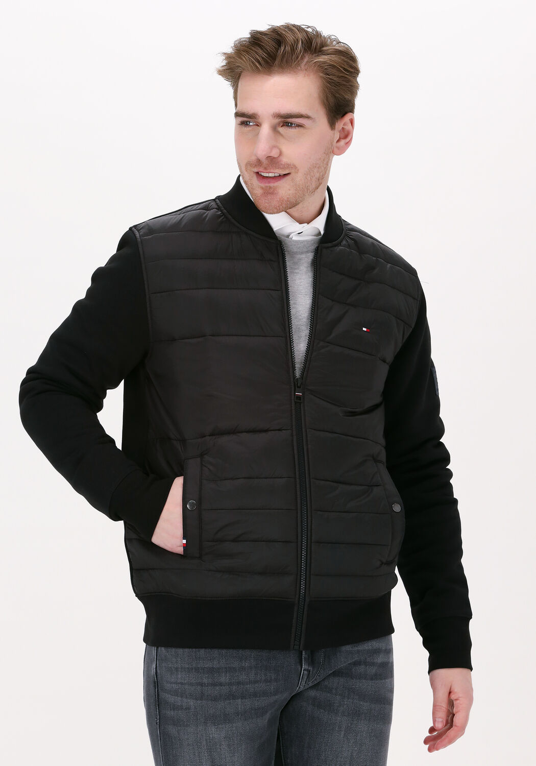zwarte tommy hilfiger jack mix media zip through jacket