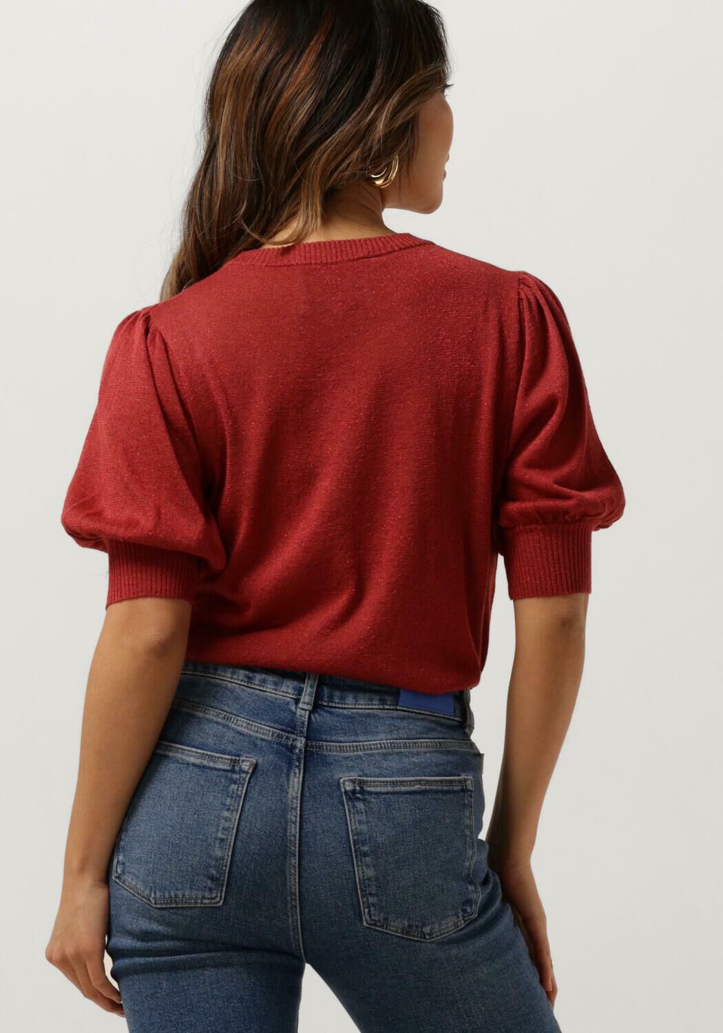 MINUS Dames Tops & T-shirts Liva Puff Sleeve Metallic Knit Pullover Rood