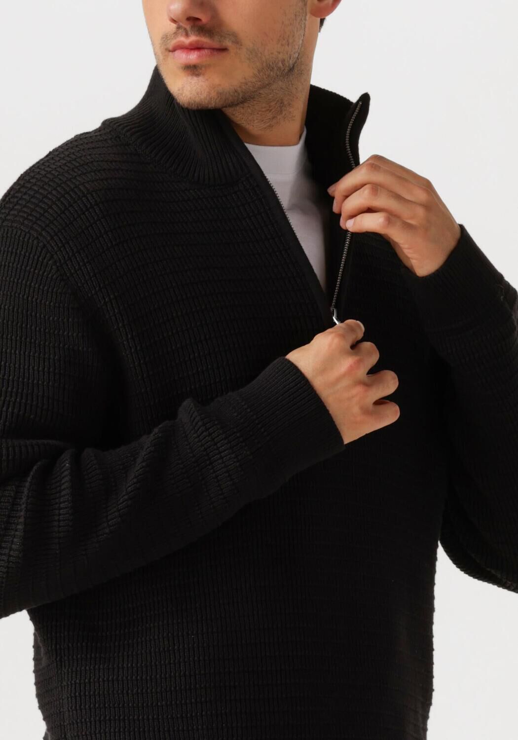 SELECTED HOMME Heren Truien & Vesten Slhtheo Ls Knit Structure Half Zip Zwart