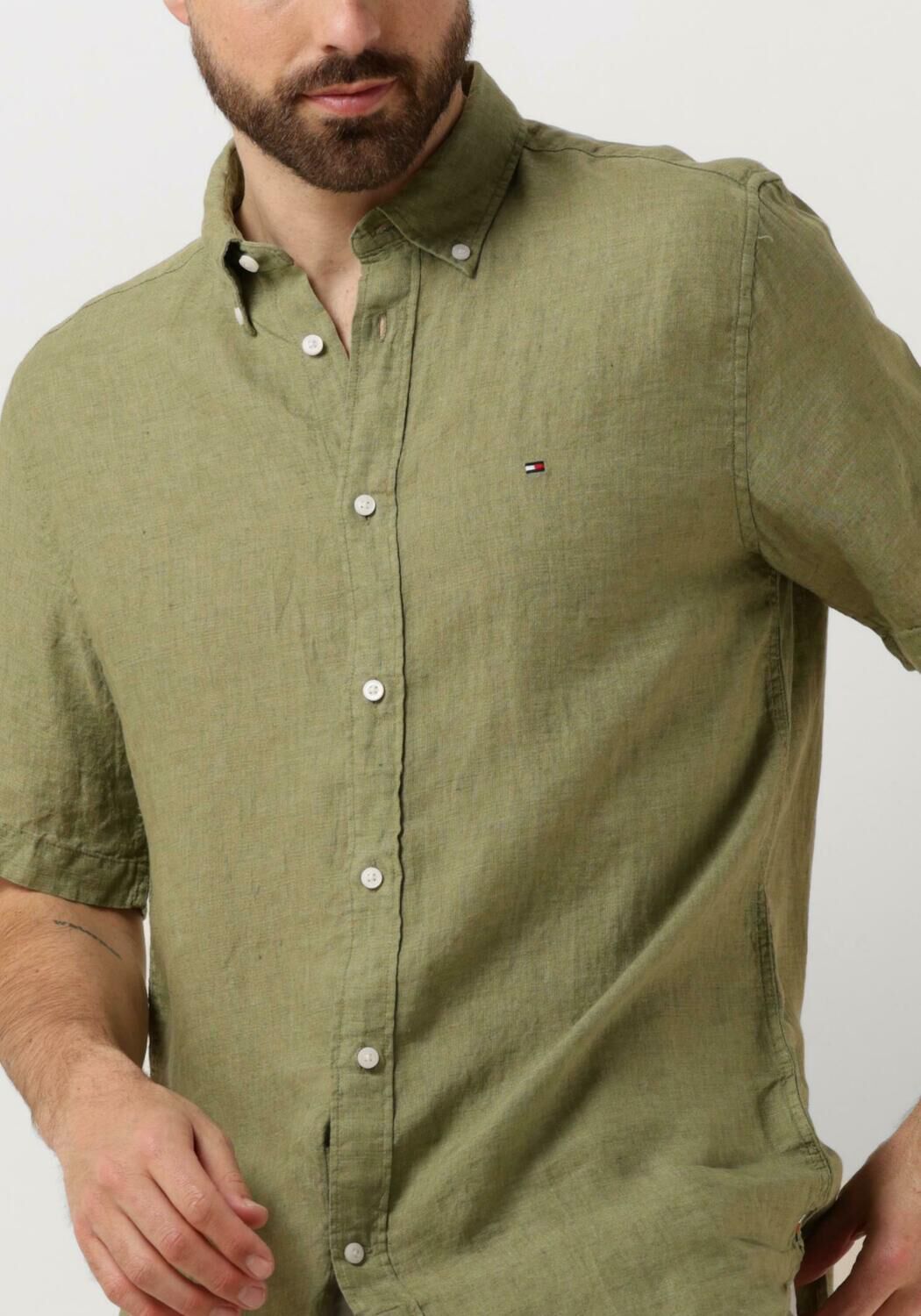 TOMMY HILFIGER Heren Overhemden Pigment Dyed Linen Rf Shirt S s Olijf