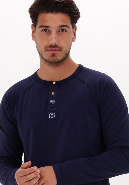 Blauwe SCOTCH & SODA  GARMENT-DYED LONG-SLEEVED GRANDAD T-SHIRT - large