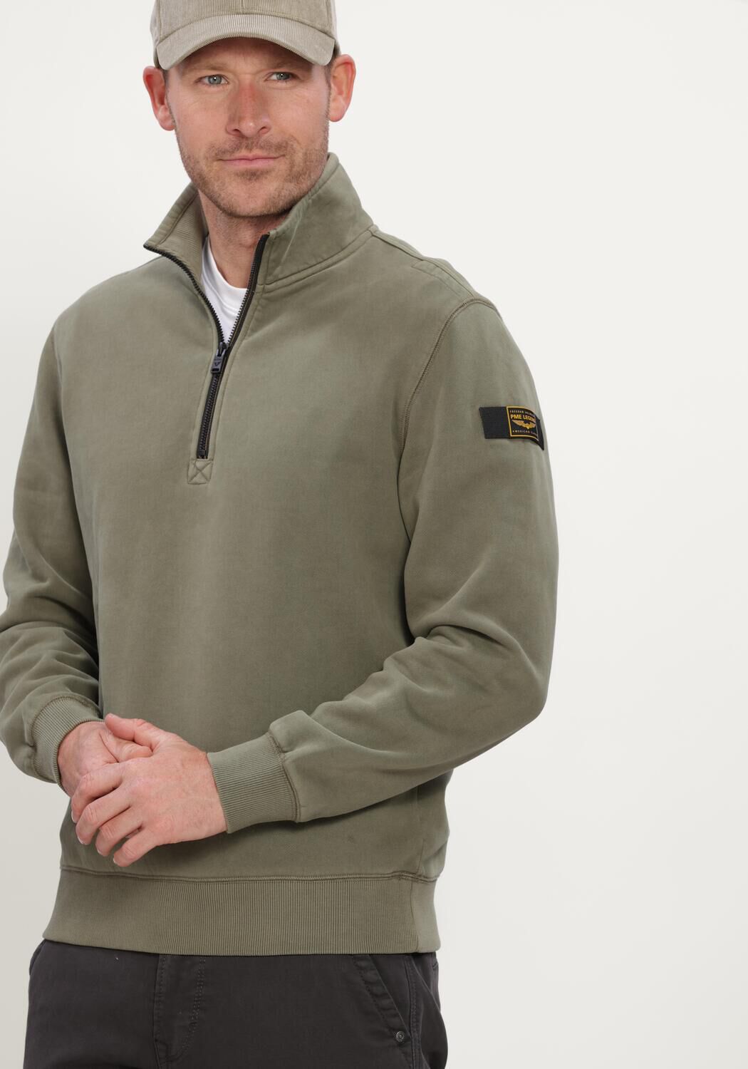 Khaki PME LEGEND Trui HALF ZIP COLLAR PEACHED FLEECE GD - large